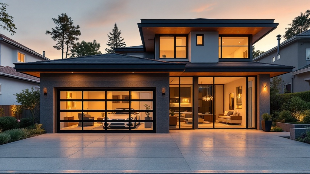 Garage converted into a modern glass-front living suite