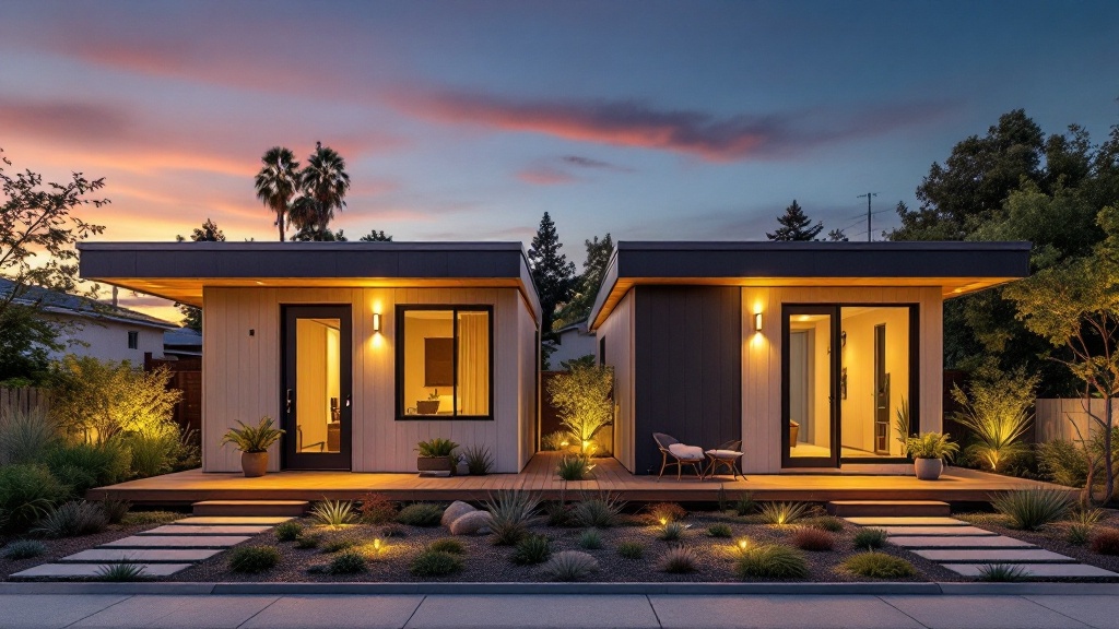 Two modern ADU rental units in a shared backyard